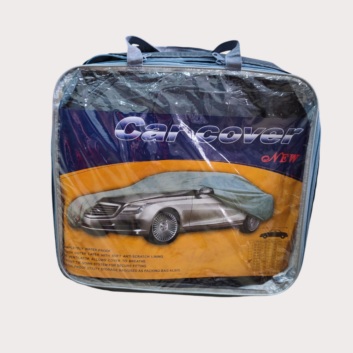 Cobertor talla GMC plegado dentro de su bolsa de almacenamiento incluida; imagen exacta del producto.